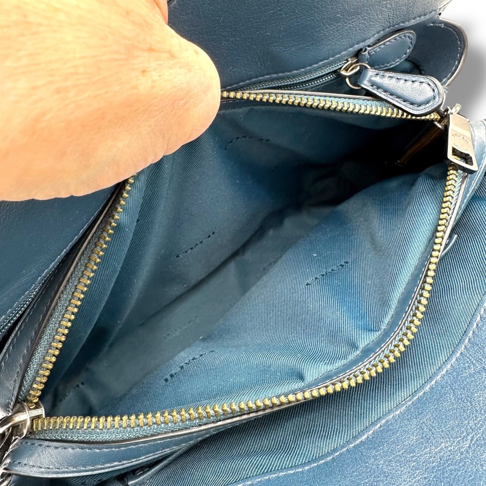 Coach Mercer Satchel Blue Pebbled Leather Suede Crossbody Bag‎ 37575 - Picture 8 of 11